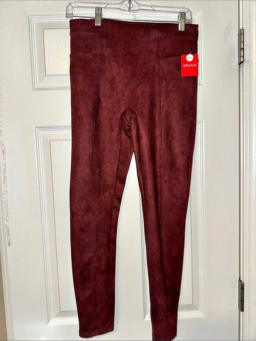 SPANX High Waist Faux Suede Leggings Burgundy Petite